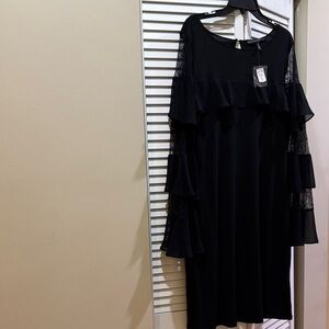 NEW White House Black Market Black Tiered Ruffle Long Sleeve Lace Dress